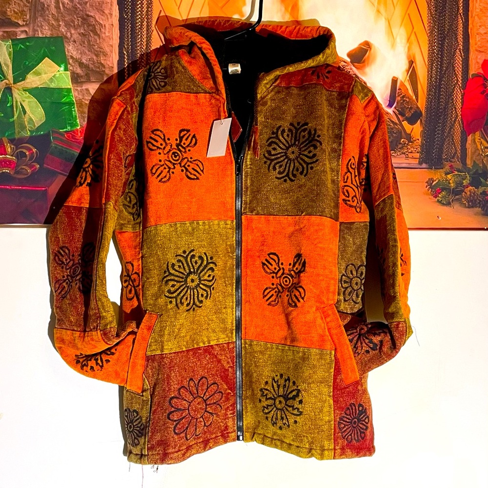 Unisex fleece patchwork jacket with hoodie